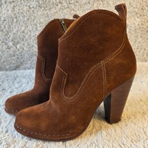 Frye Madeline Short Womens Size 6 Cognac Suede‎ Leather Western High Heel Boot